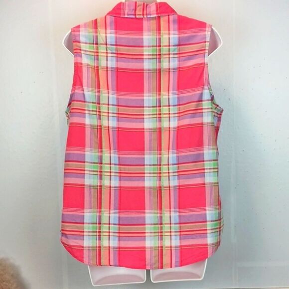Lauren Ralph Lauren pink plaid button-up sleeveless top sz L Preppy, Y2K - Picture 4 of 6